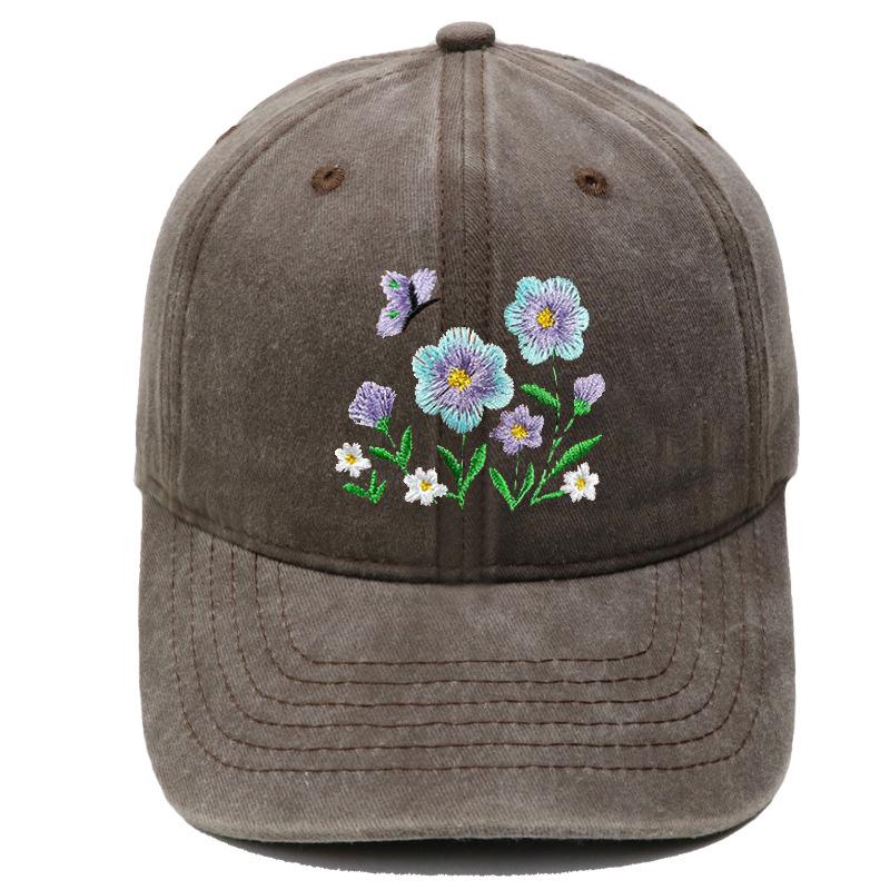 Imitation embroidery flower embroidery washed retro soft top baseball cap American men's and women's casual outdoor sunshade cap