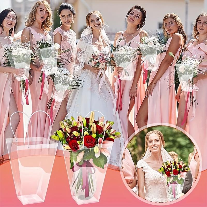 10 Pcs Floral Bags Clear Flower Bouquet Bag with Handle Florist Gift Bags Packaging Plastic Gift Bags for Birthday Wedding Anniversary Housewarming