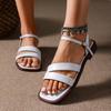 Fashion Versatile Women Shoe Summer  Square Toe Flat Shoes Comfort Non Slip Womens Sandals Simple Soft Soled Women Roman Shoe