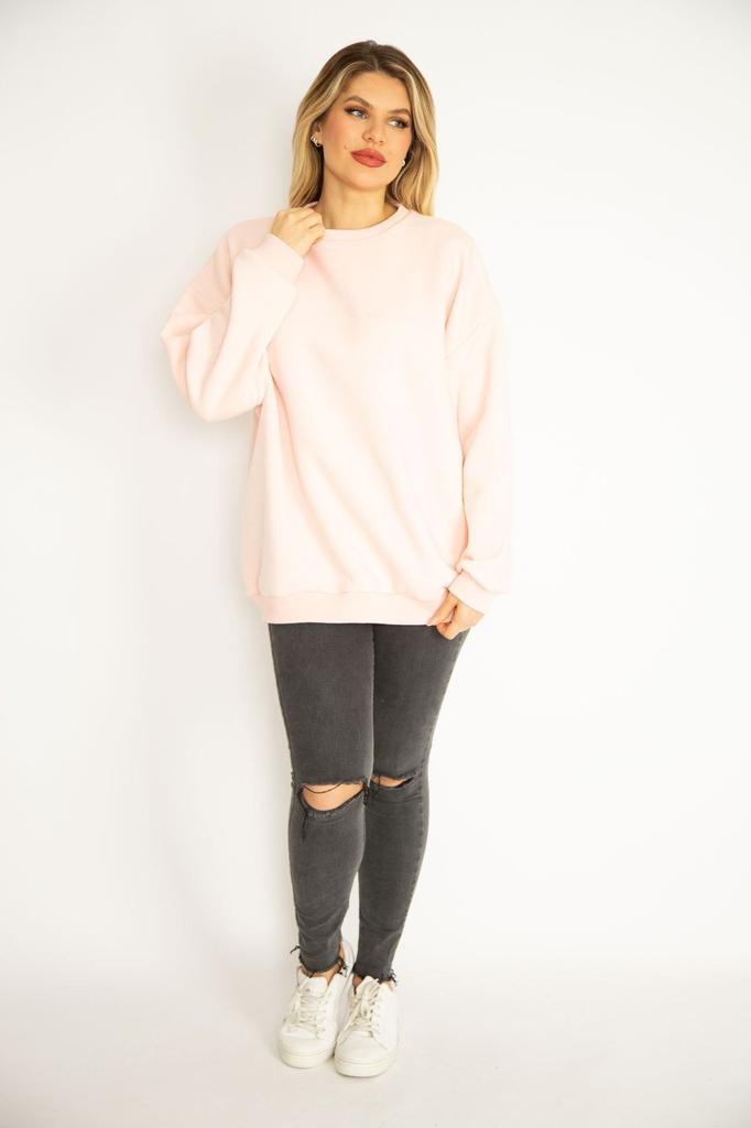 Women's Style Big Size Sweatshirt Large Size Pink 3 Threads Fleece Sweatshirt