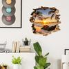 3D Break Through The Wall Beach Ocean Landscape Wall Decal Lifelike Wall Sticker PVC Irregular Shape Mural Background Wall Decor