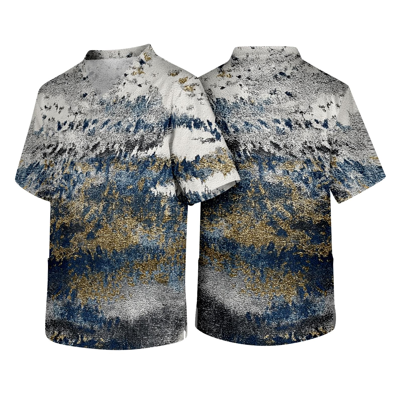 

Men s V Neck Textured Print Short Sleeve Pocket Work Shirt Lightweight Breathable Fabric Comfortable Fit Durable Construction M синій