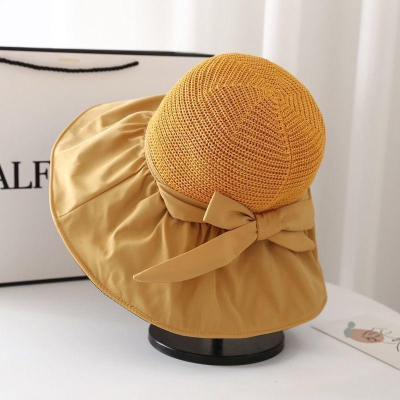 Black Plastic Bucket Hat To Cover The Face Sun Protection Sun Hat Anti-ultraviolet Sun Hat Women's Bow Wide Brim Hat