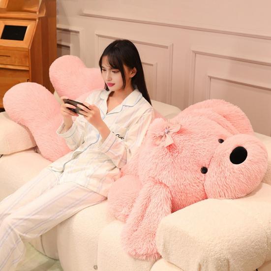 Jucărie de Pluș Câine Mare Drăguț Animal de Pluș Pernă cu Fundă 130/160cm Păpușă Câine Moale și Pufoasă pentru Copii Fete Pernă Mare Pufoasă pentru Sprijin la Pat