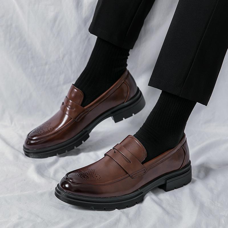 Low-top Fashion Casual Leather Shoes British Style Men's Platform One-pedal Lazy Business Shoes 2886
