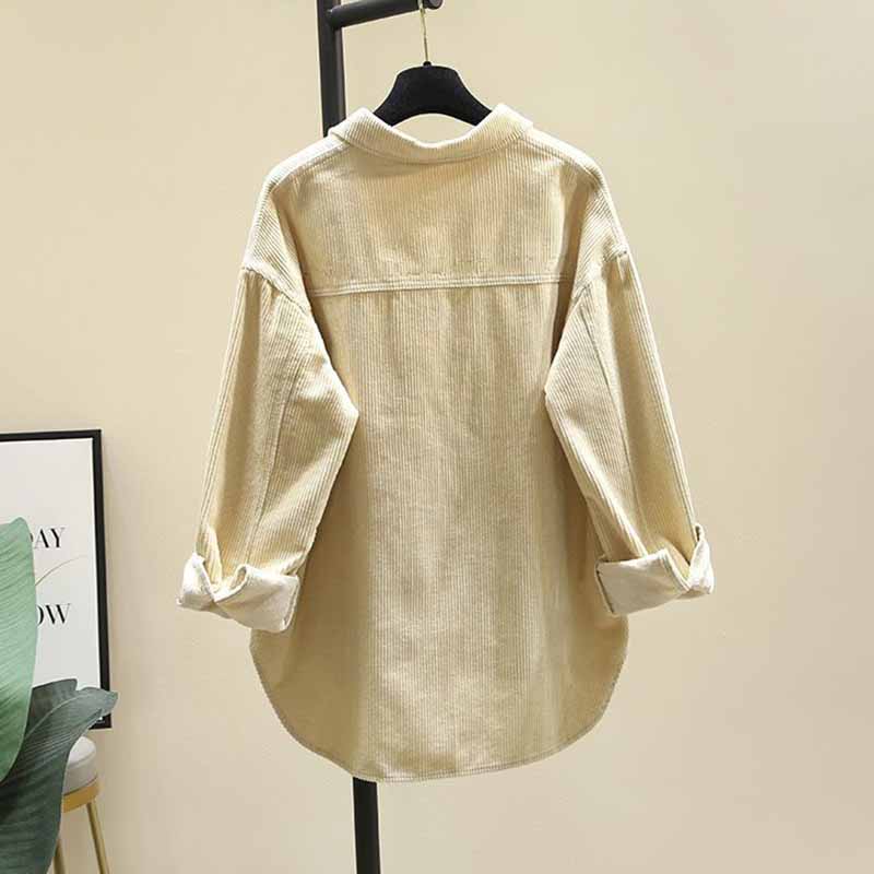 Long-sleeved Shirt Women Winter Thickened Loose Casual Medium-length Solid Color Button Cardigan Shirt