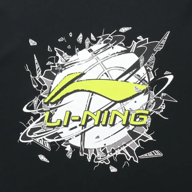 Li Ning Basketball Printed Round Neck Comfortable Fashion Short Sleeve Casual Sports Suit Unisex Suit Black AHSUA05-2+YAPV001-1