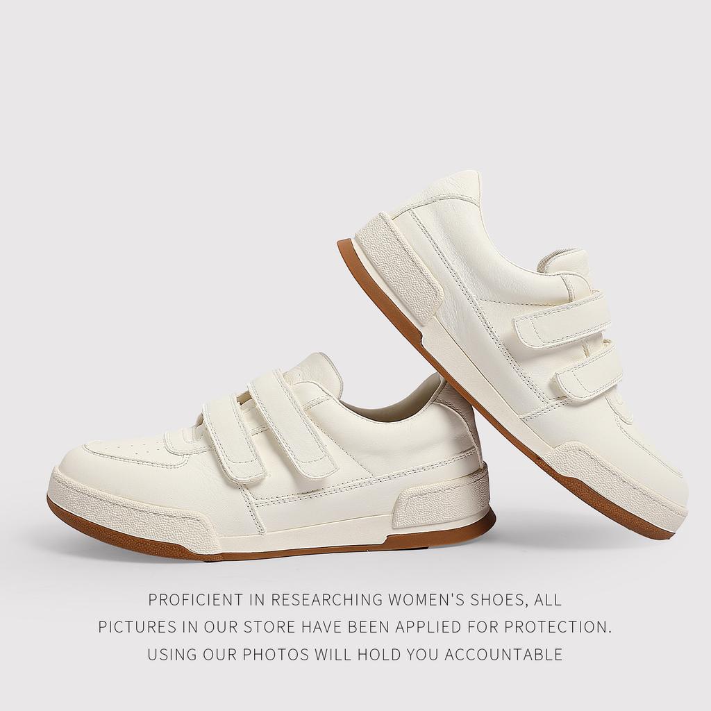 First Layer Cowhide Velcro Thick-Soled Little White Shoes Women'S Round Head Versatile Lightweight Casual Sports Shoes Heightening Board Shoes