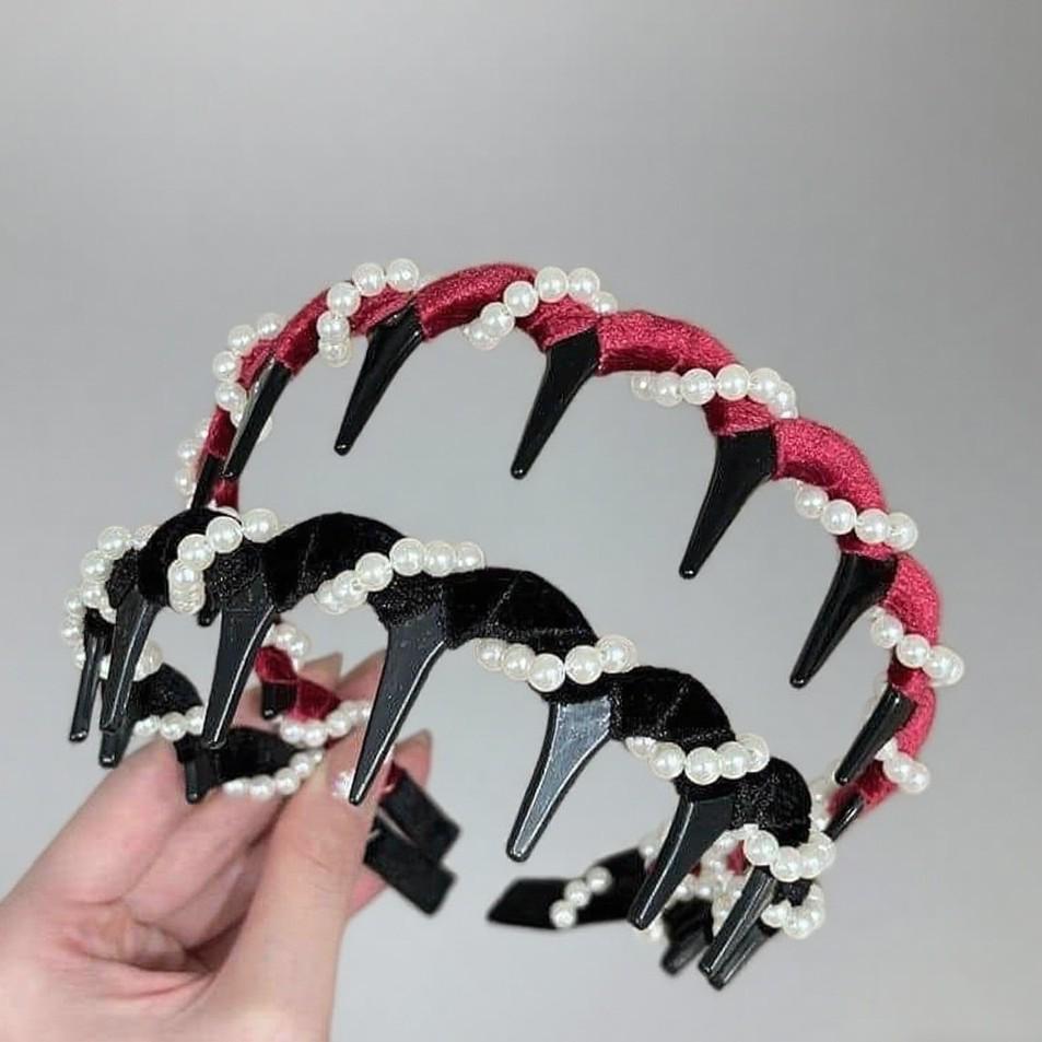 Retro Velvet Non-Slip Pearl Headband - Height-Increasing & Versatile with Teeth