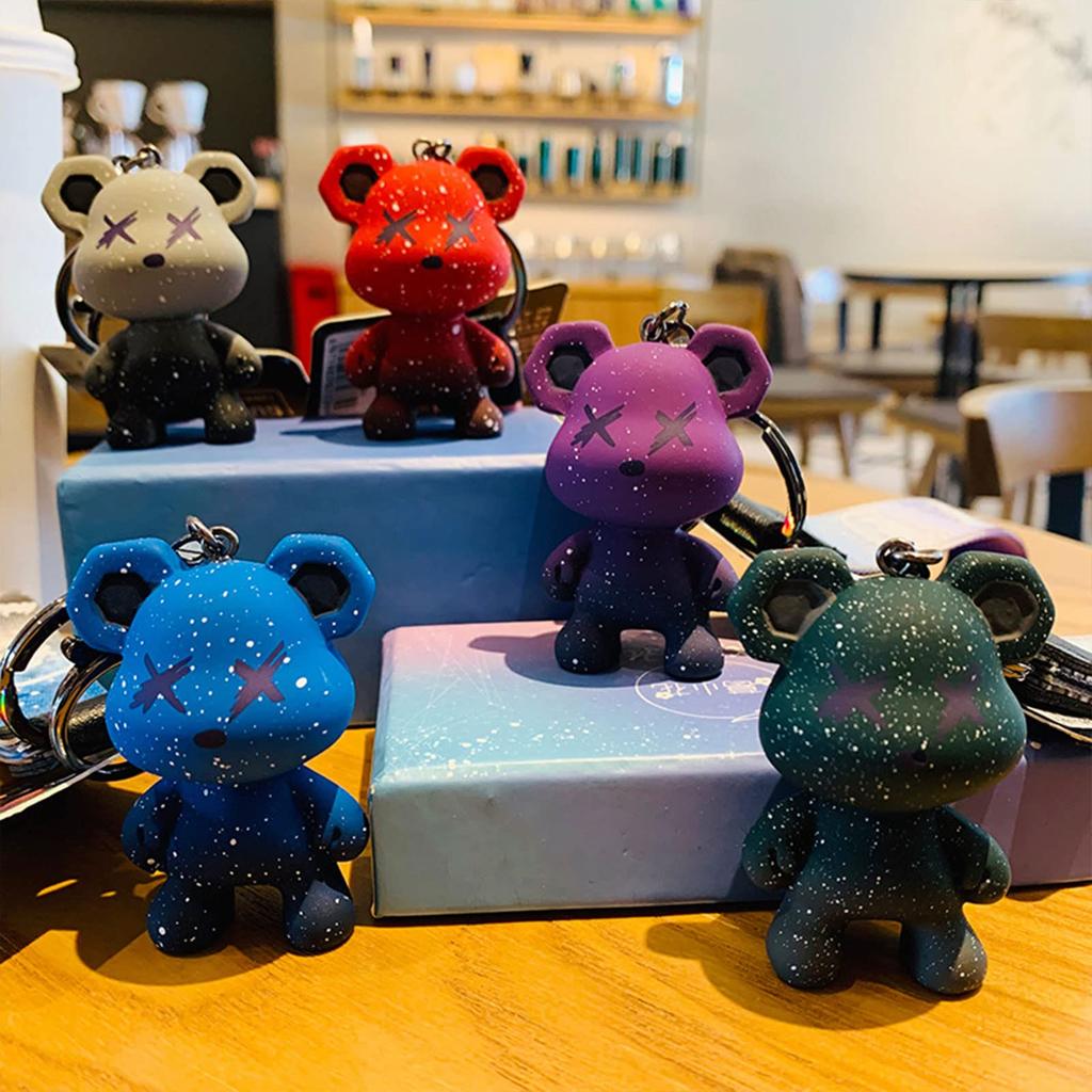[Moerstar] Bear Keychain Keychain Cute Resin Animal Pendant Cute Color Bear Key Braided Idea Rope Animal Pendant Metal Keychain, Blue