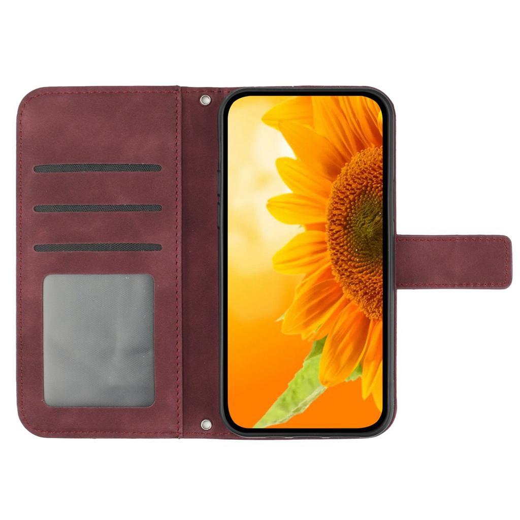 HT04 For iPhone 16 Case Sunflower Skin-Feel Leather Phone Cover with Shoulder Strap