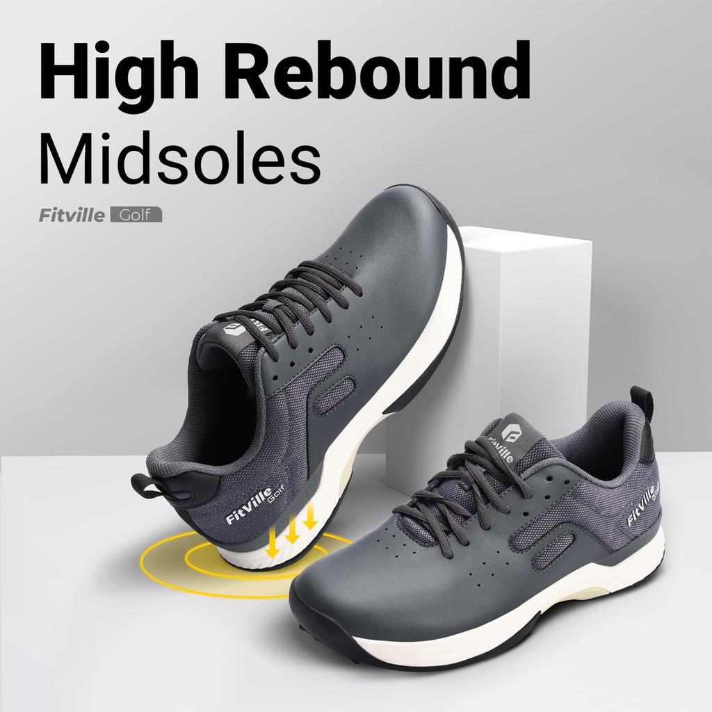 FitVille Men's Golf Shoes, Wide Spikes, Professional Golf Shoes, Men's Golf Training Sneakers, Business Exercise, Lightweight, Water-Repellent