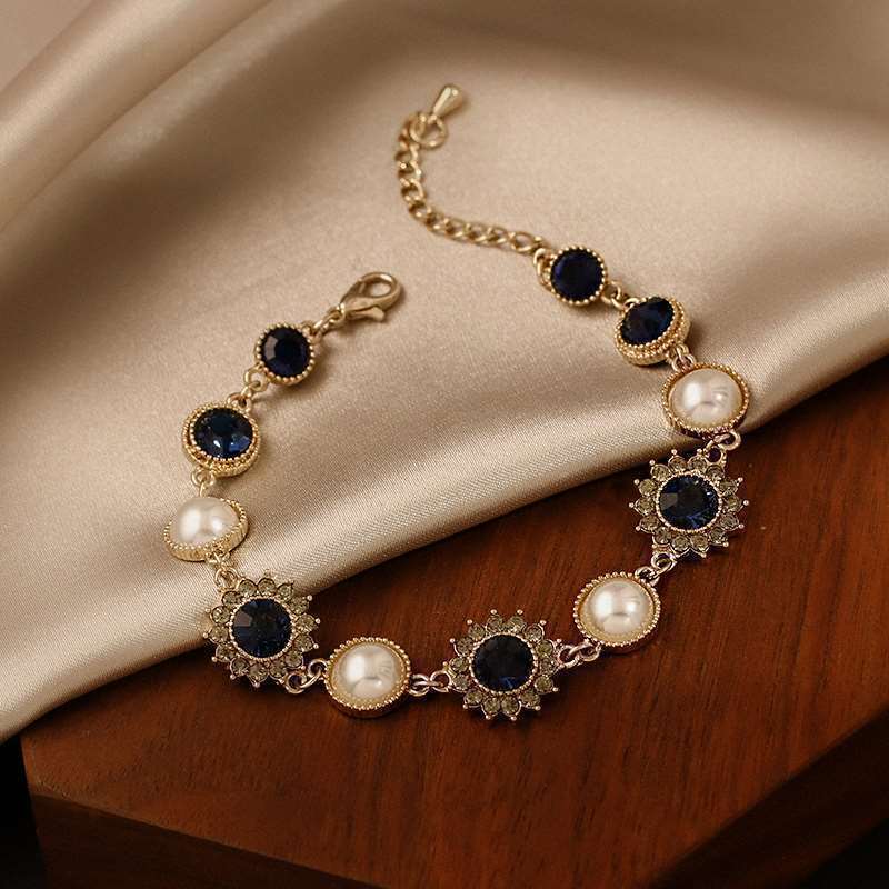 Sonnenthematischer Schmuck Handkette mit Imitationsperlen und funkelnden Strasssteinen für Damen