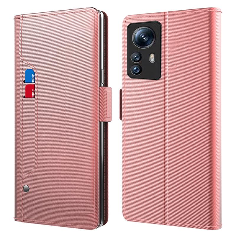 

For Xiaomi Redmi Note 12S 4G PU Leather Stand Case Card Slot Phone Cover with Mirror Function Rose Gold