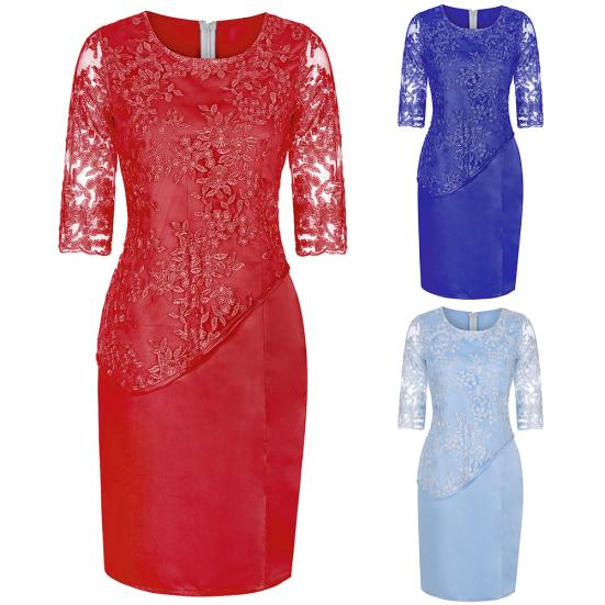 Floral Lace Mother of the Bride Dress Plus Size Midi Party Dress with Sheer Half Sleeves