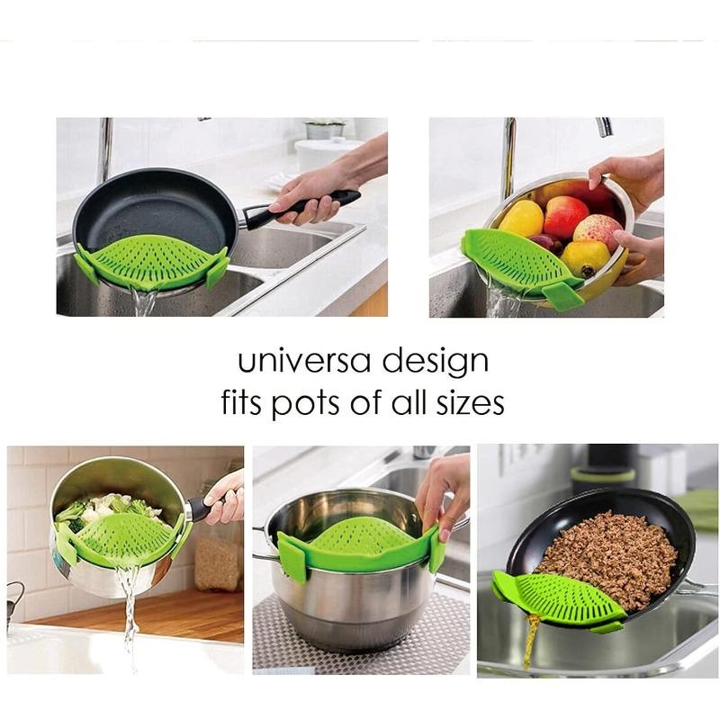1Pc Silicone Clip on Strainer for Pasta Meat Vegetables Fruit, - Fit All Pots and Bowls
