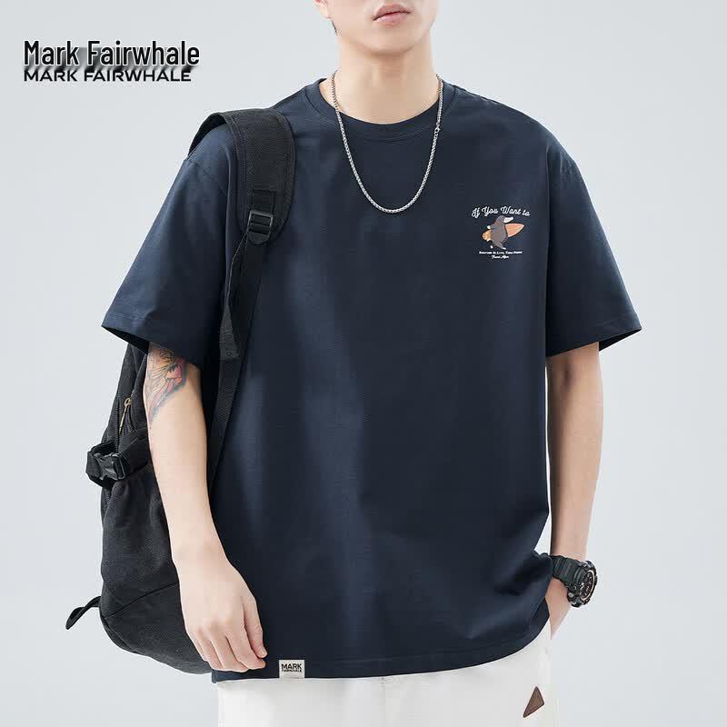 Mark Fairwhale Men s Premium Cotton Loose Fit Short Sleeve T-Shirt XL темно-синий