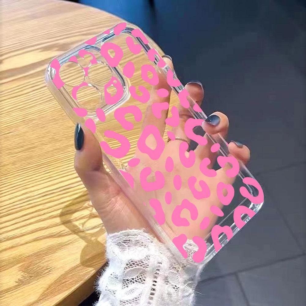 Pink Leopard Print Pattern lucency Phone Case for IPhone 14 15 16 13 12 11 17 Pro Max 12 13 Mini Soft Cover