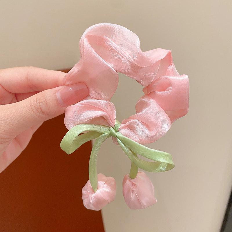 4Pcs Fashion Hair Accessories Cute Tulip Flower Large Intestine Scrunchie For Girls Sweet Hair Ornament Headband Hair Tie