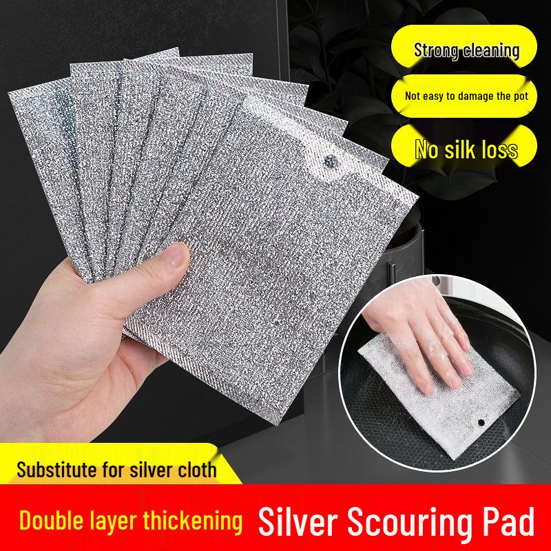 Silver Double-Layer High Friction Kitchen Scrubber Sponge Pad No Packaging