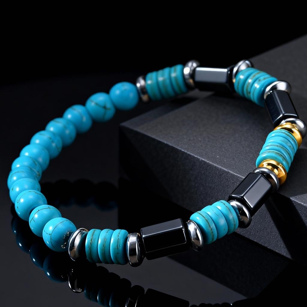 Retro Imitation Natural Blue Stone Beads Bracelet for Men, Handmade Elastic Bracelets, Fashion Party Jewelry Accessories Gift