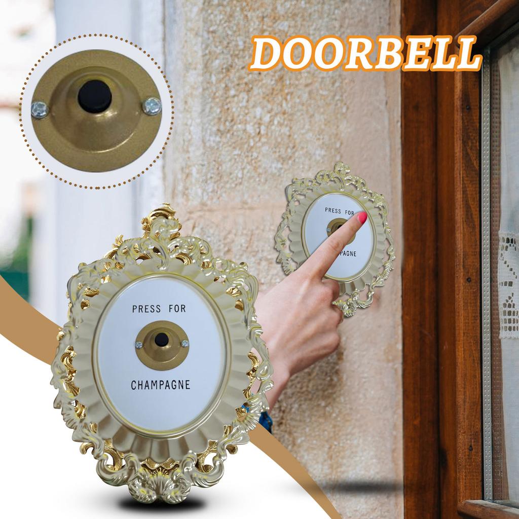 Decorative Door Bell, Champagne Theme, Ornamental Plaque, Working Ringer, 9 Tall X 5.5 Inches Wide