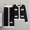 Half Turtleneck Sweater Suit Autumn Winter Female Contrast Color Splicing Nine Minutes of Pants Two Piece Sets