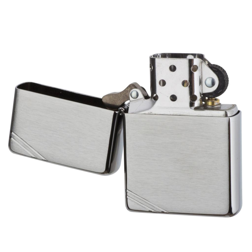 ZIPPO Flat Chrome Satin Official Import Lighter, Plain, Top, 230, Finish,