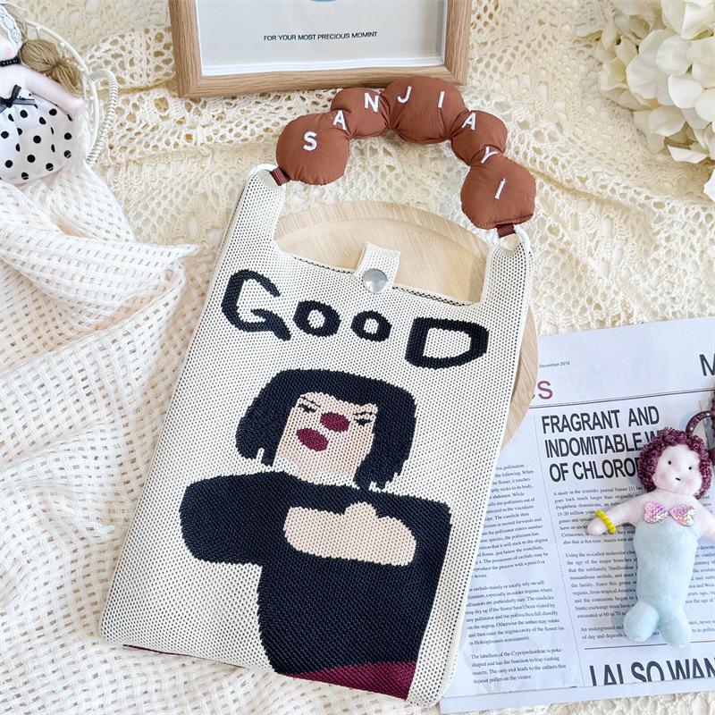 Ins Original Knitted Mobile Phone Bag, Convenient Storage, Student Cute Cartoon Messenger Bag