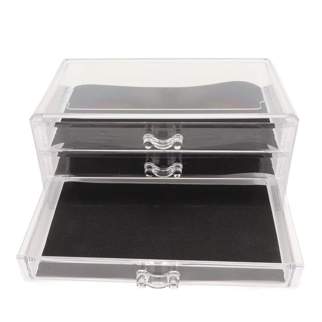 Clear Acrylic 3 Drawer Transparent Dustproof Removable Black Mesh Pads Stackable Jewelry Organizer