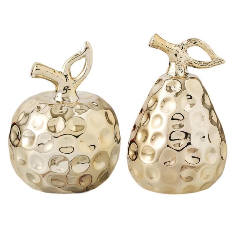 White Porcelain Artificial Pear Statue Durable Decorative Sculpture for Living Room Office Display