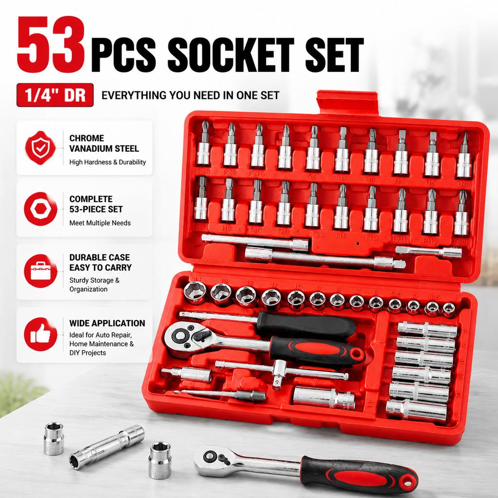 Bulk Supply Industrial Grade 53pcs Metric Socket Tool Box for 4S Workshop Use
