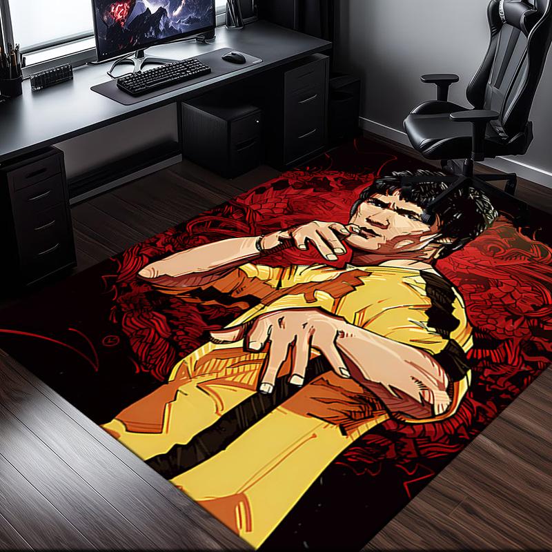 Dynamic Bruce-Lee Pose Rug Office Carpet Non-Slip Mat, Chair Rug Floor Covering for Gaming, Bedroom, Living Room , Home Decor Christmas Gift