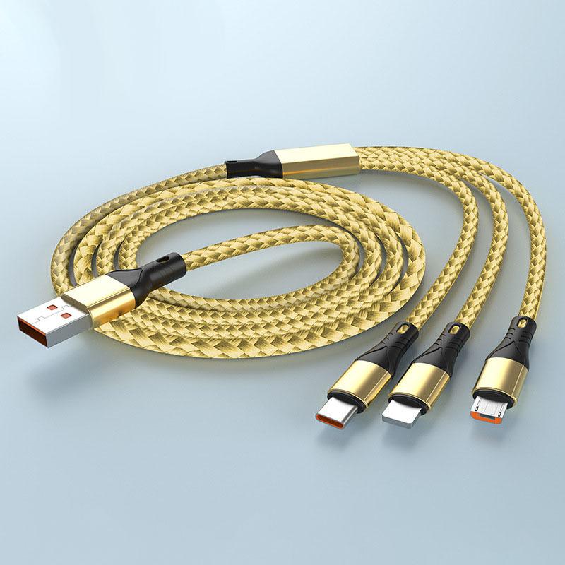 Fast Cable 3in1 Data 66w Charging Mobile Phone Charging Cable Typec Iphone Android Super Fast Charging Cable