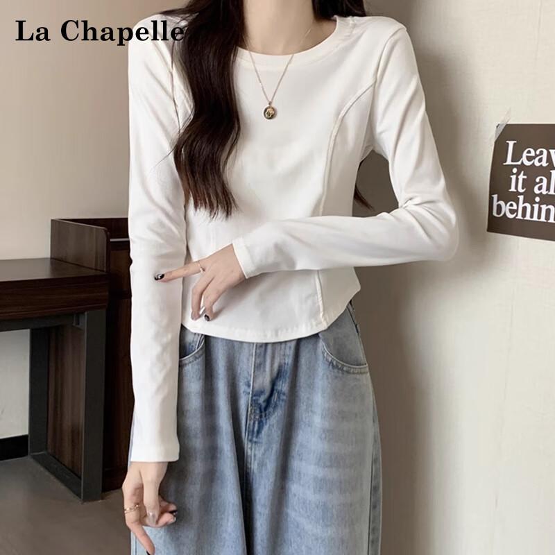 La Chapelle Women's Round Neck Long Sleeve T-Shirt with Fishbone Hem