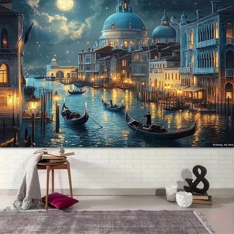 2D Flat Printing Night Venice Canal Backdrop for Italy Vacation Photoshoot