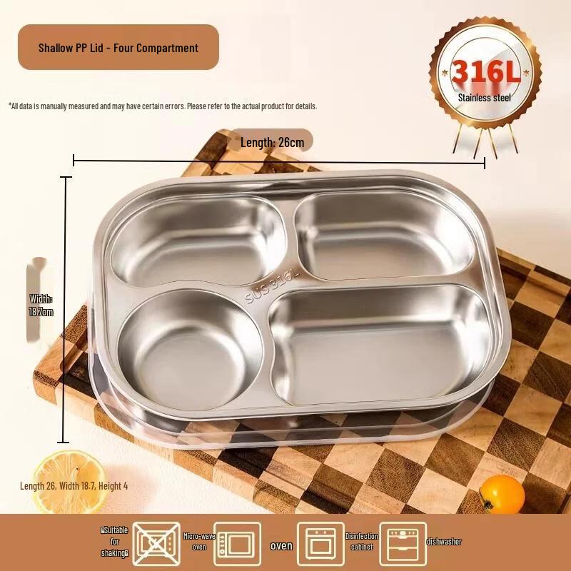 HANDUNYOU 316L Stainless Steel 4-Compartment Meal Tray