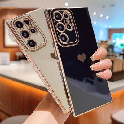 Placcatura Custodia in silicone morbida per Samsung Galaxy S22 Ultra Plus S21 S20 FE A53 A33 A13 5G iPhone 14 13 12 11 Pro Max Plus Love Heart Side Pattern Cover