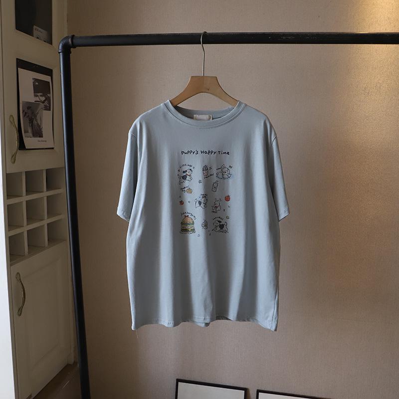 

Летняя женская футболка в корейском стиле с мультяшным принтом, повседневная, свободного кроя One Size