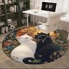 1pc Anime Design Round Carpet Office Chair Mat with Cats and Flowers, Non Slip Rug for Home Decor
