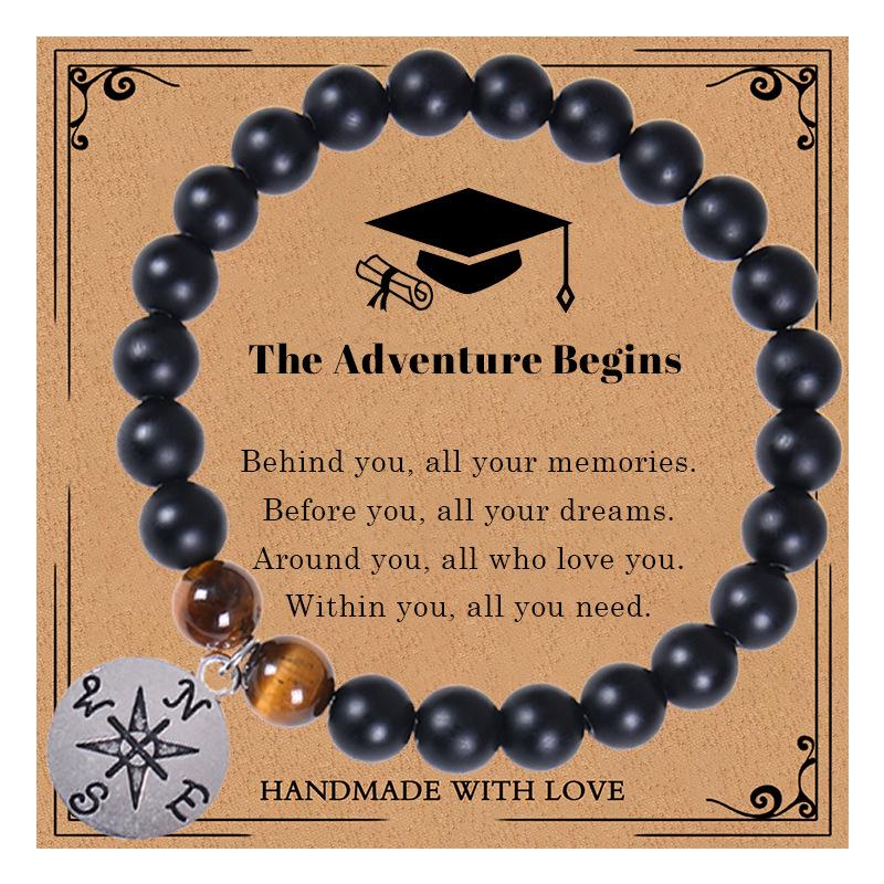 Creative Natural Stone Compass Bracelet Tiger Eye Stone Black Magnet Bead Bracelet Weaving Graduation Season Gift