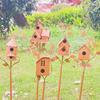1pc Wrought Iron Art Bird House Shape Outdoor Garden Ground Insert for Outdoor Yard Patio Garden Decoration