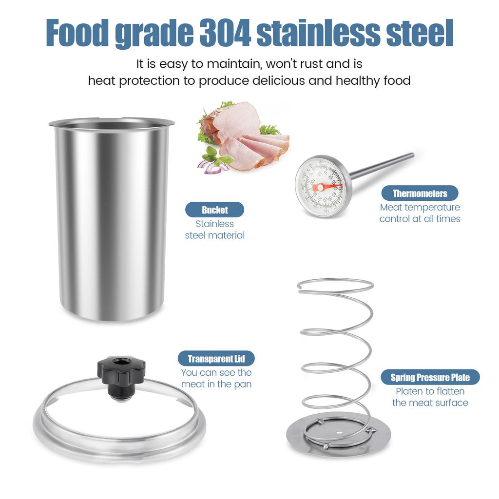 Deli Meat Press Mold Stainless Steel Meat Press Cooker with Thermometer Kitchen Homemade Healthy Ham for Home and Commercial Use