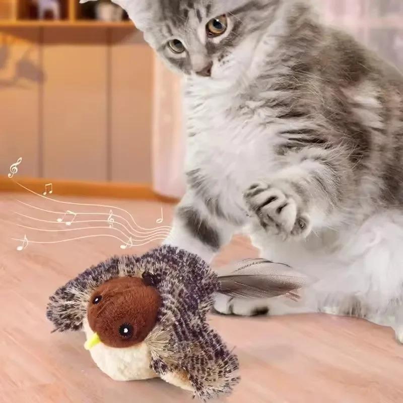 Rechargeable Interactive Flying Bird Cat Toy Chirping Flapping Bird with 3 Adjustable Levels Remote Control Pet Toy