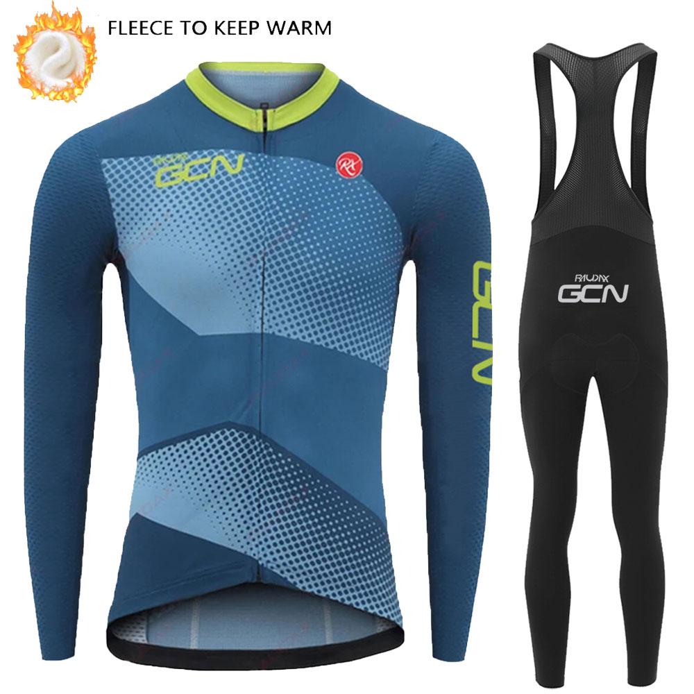 RAUDAX GCN Winter Thermal Fleece Road Bike Cycling Clothing Winter Warm Cycling Kits Man's Long Sleeves Cycling Jersey Set