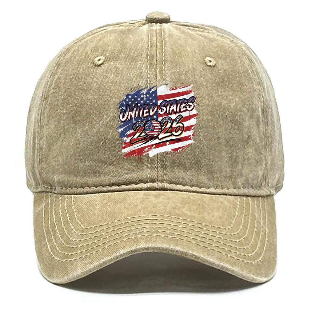 Sun Hat With 2026 Football Soccer "UNITED STATES" Flag Printed , Adjustable Sun Hat Raw Brim Slouchy Lightweight Vintage Sun Hat