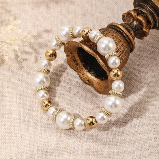 4Pcs Faux Pearl Bracelet Set Simulated Pearl Beaded French Vintage Bracelet Stretch Golden Bead Faux Pearl