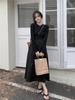 French Hepburn style hollowed-out knitted long-sleeved dress for women's spring and autumn new temperament slim and slim skirt