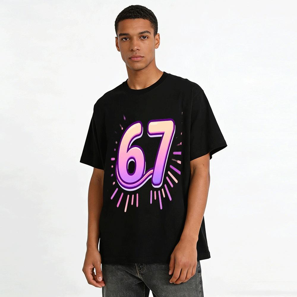 Gradient Number 67 Trendy Casual Printed Top Pure Cotton T-shirt