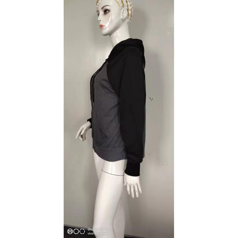 Women's autumn and winter fashion versatile long-sleeved zipper drawstring hooded sweatshirt